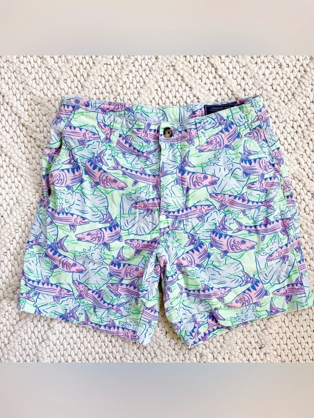 VINEYARD VINES Bonefish Island Short Coastal Fish Print Shorts Mens Size 28 EUC